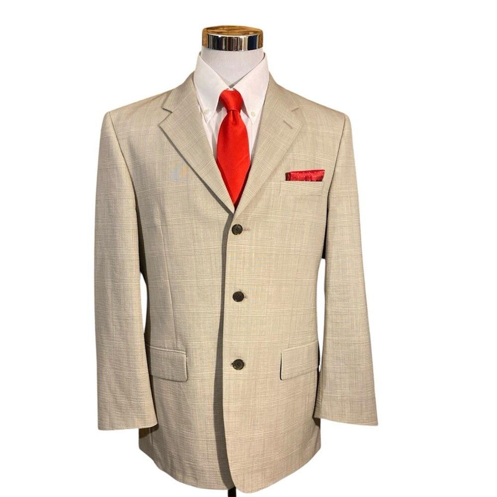 Luxury Vintage ML Blazer Windowpane Beige Men’s 40 Sport Coat Suit Jacket